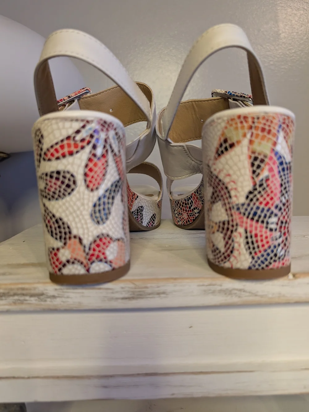 Spring Step, Azucar White Multi Platform Leather Slingbacks, 8.5 - NWOT!